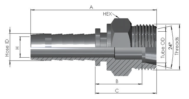 Hose End x Metric Male Light 24° cone