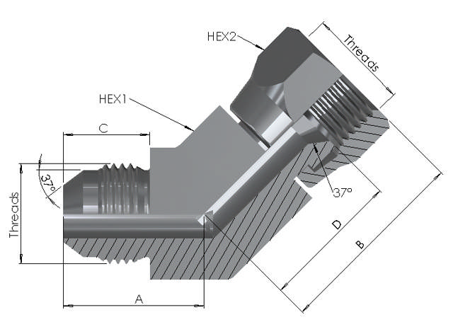 JIC Male/Female Swivel Elbow 45°  10K