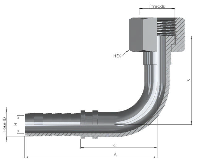 Hose End x Co2 Female Swivel 90° 
