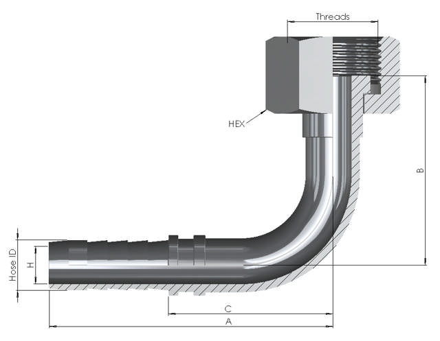 Hose End x N2 Female Swivel 90° 