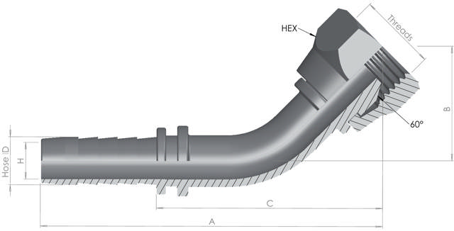 Hose End x BSP Female 45° 