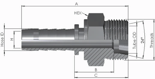 Hose End x Metric Male 24° cone
