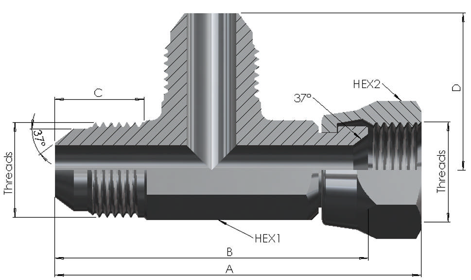 JIC Male/Male/Female Swivel Run Tee 6K