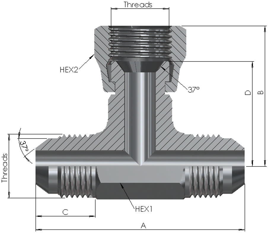 JIC Male/Female Swivel/Male Branch Tee 6K