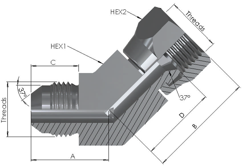 JIC Male/Female Swivel Elbow 45°  6K