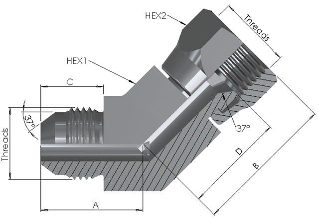 JIC Male/Female Swivel Elbow 45°  6K