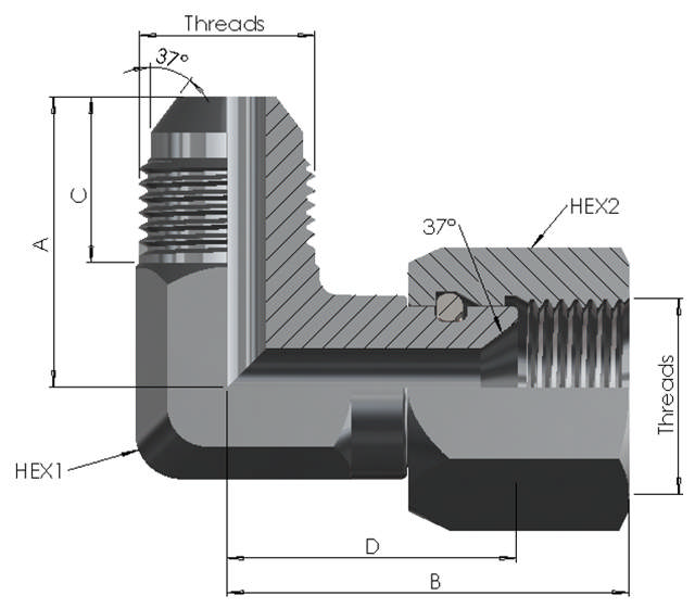 JIC Male/Female Swivel Elbow 90°  10K