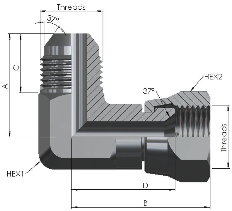 JIC Male/Female Swivel Elbow 90°  6K