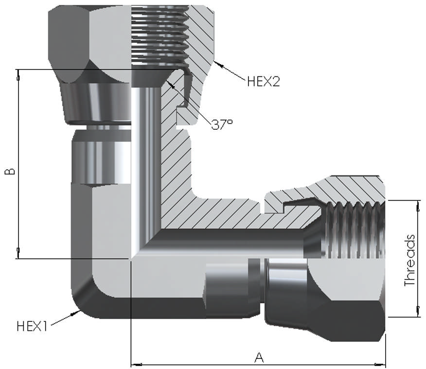 JIC Female/Female Swivel Elbow 90°  6K