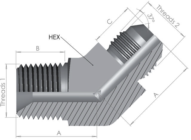 NPT Male/JIC Male Elbow 45°  6K