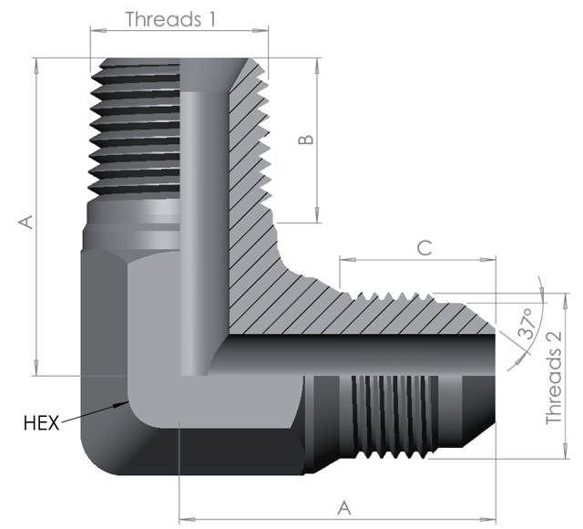 NPT Male/JIC Male Elbow 90°  10K